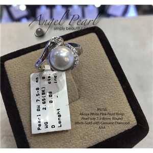 [RS156] แหวนไข่มุกน้ำเค็มแท้ Akoya สีขาวอมชมพู 7.5-8mm