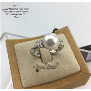 [RS152] แหวนไข่มุกน้ำเค็มแท้ Akoya สีขาวอมชมพู 8-8.5mm