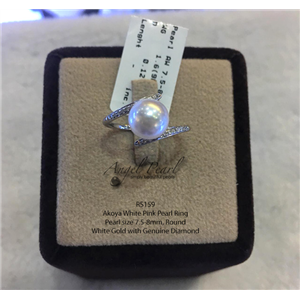 [RS159] แหวนไข่มุกน้ำเค็มแท้ Akoya สีขาวอมชมพู 7.5-8mm