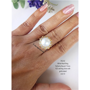 [RS232] แหวนไข่มุกแท้สีขาว ทรงกลมสนิท ขนาด 11mm-Made to order