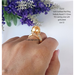 [RS233] แหวนไข่มุกSouthsea แท้สีทอง ทรงกลมสนิท ขนาด 11-12mm-Made to order