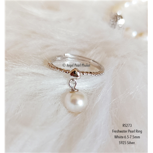 [RS273] แหวนไข่มุกแท้ love heart สีขาว Mini น่ารัก
