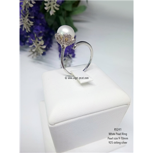 [RS241] แหวนไข่มุกแท้สีขาว ขนาด 9-10mm