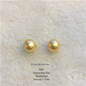 [PG25] ไข่มุกน้ำเค็มแท้ Akoya สีทอง ขนาด 7-7.5mm