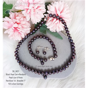 [SB_M31] Genuine Black Freshwater Pearl Set with Pendant