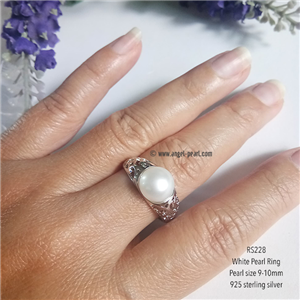[RS228] แหวนไข่มุกแท้สีขาว เม็ดใหญ่ 9-10mm 