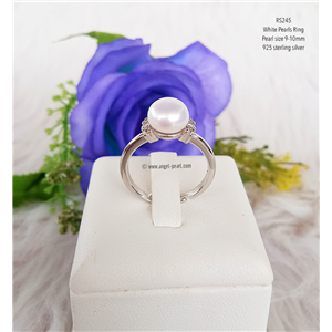 [RS245] แหวนไข่มุกแท้สีขาว แต่งเพชรน่ารัก มุกขนาด 9-10mm 