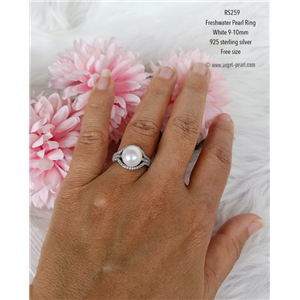 [RS259] แหวนไข่มุกแท้สีขาว ขนาด 9-10mm ดีไซน์สุดหรู