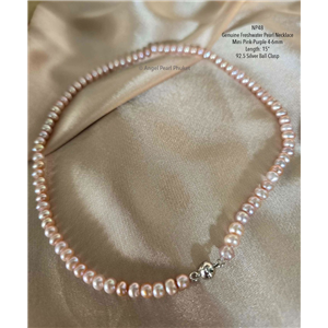 [NP48] สร้อยคอไข่มุกแท้สีชมพู Mini 4-6mm ยาว 15