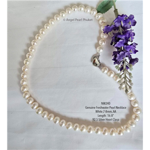 [NW240] สร้อยคอไข่มุกแท้ภูเก็ต สีขาวคลาสสิค 7-8mm เกรด AA