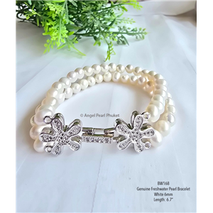 [BW168] สร้อยข้อมือไข่มุกแท้สองสาย 6mm