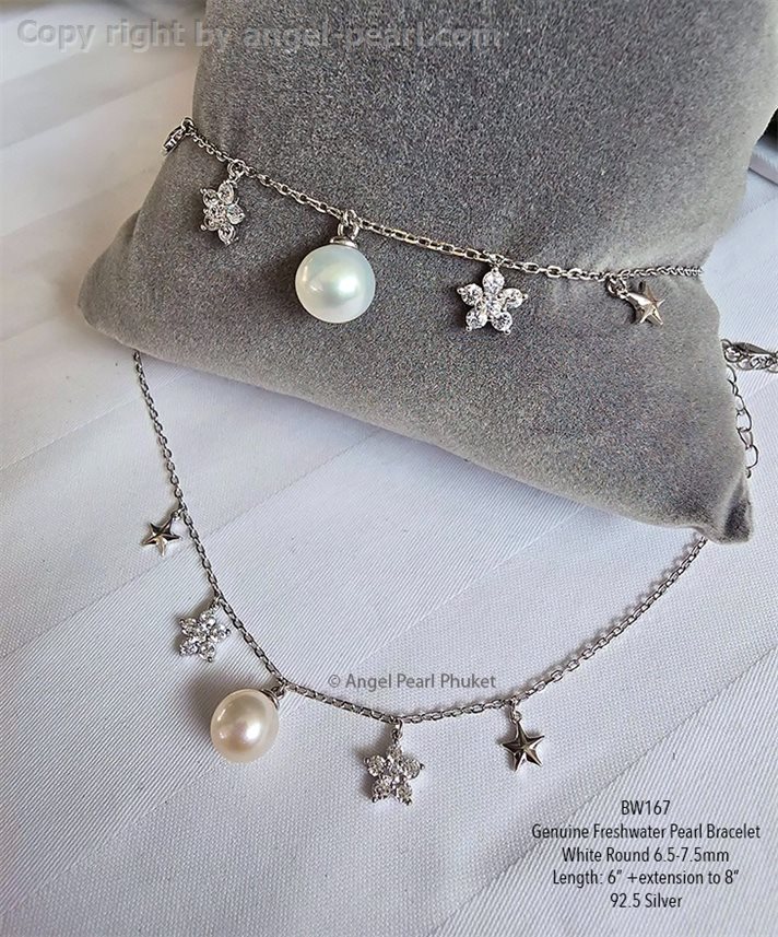 สร้อยข้อมือไข่มุกแท้ flower star เรือนเงินแท้ 925