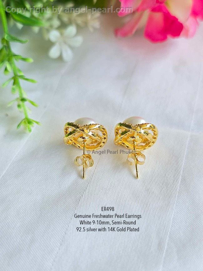 ต่างหูไข่มุกแท้สีขาว 9-10mm มะลิซ้อนฝังเพชรสุดหรู