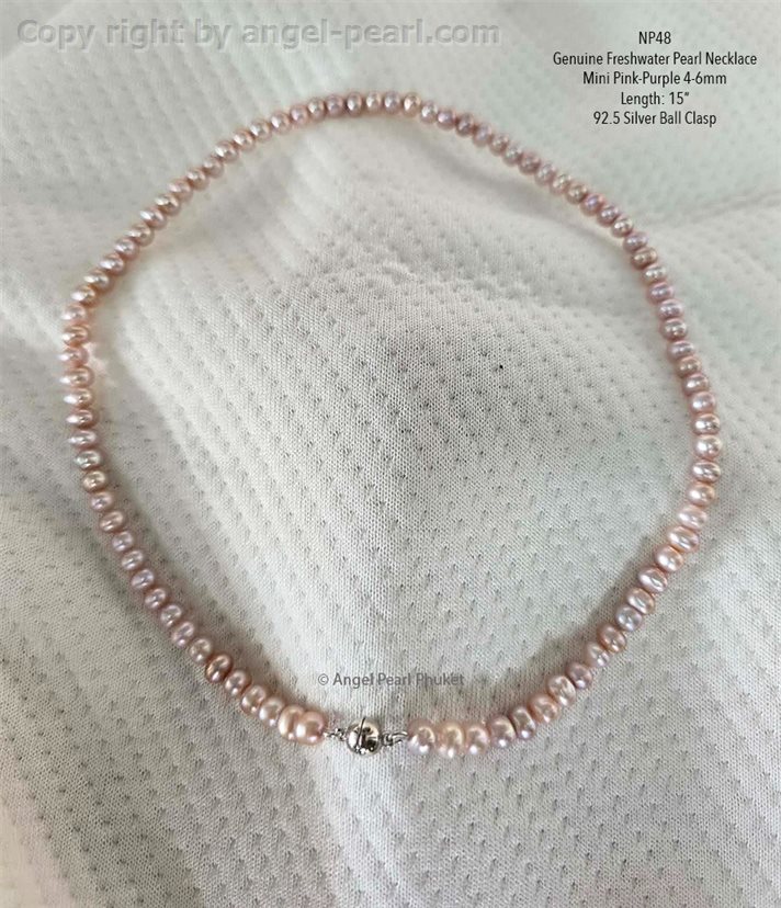 สร้อยคอไข่มุกแท้สีชมพู Mini 4-6mm ยาว 15