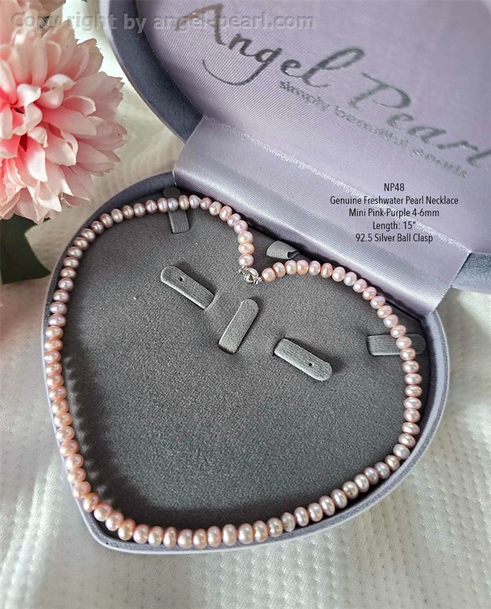 สร้อยคอไข่มุกแท้สีชมพู Mini 4-6mm ยาว 15