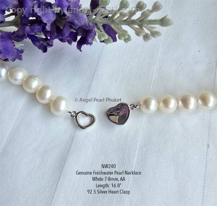 สร้อยคอไข่มุกแท้ภูเก็ต สีขาวคลาสสิค 7-8mm เกรด AA