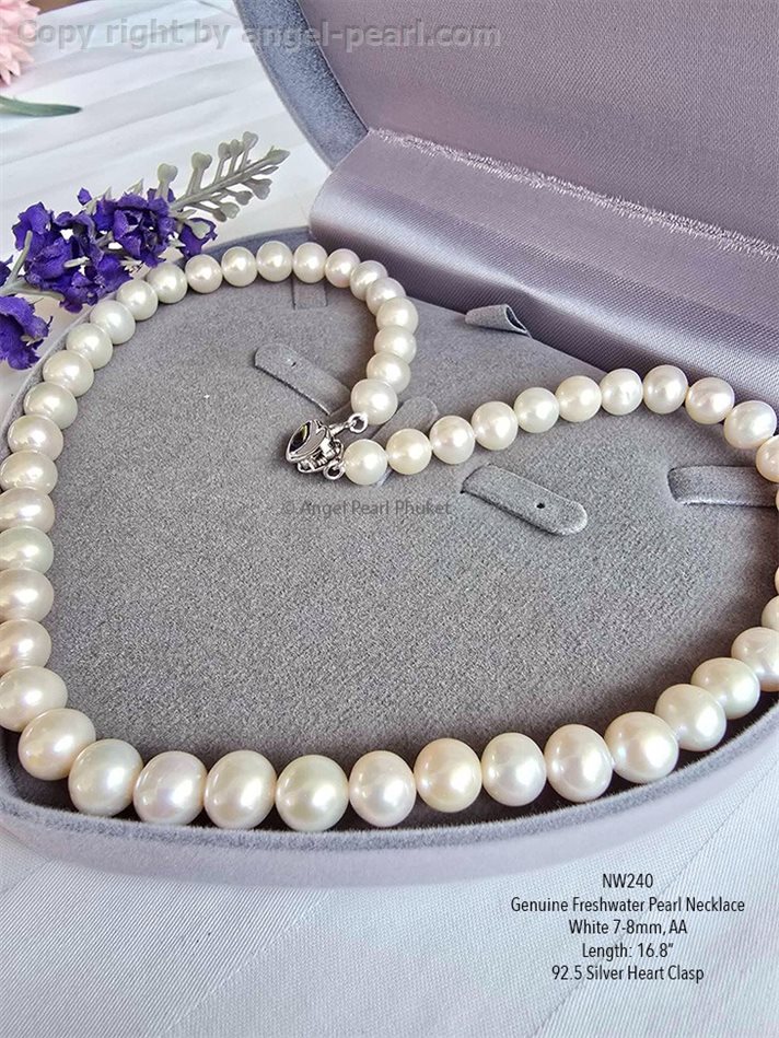 สร้อยคอไข่มุกแท้ภูเก็ต สีขาวคลาสสิค 7-8mm เกรด AA