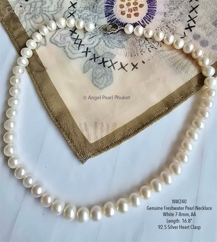 สร้อยคอไข่มุกแท้ภูเก็ต สีขาวคลาสสิค 7-8mm เกรด AA