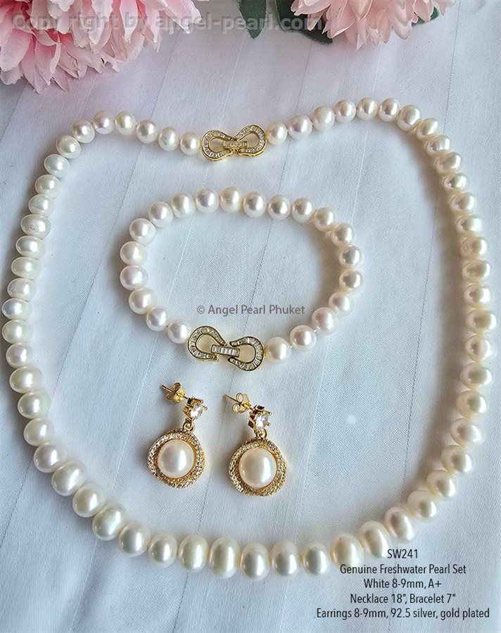 ชุดไข่มุกแท้ภูเก็ตสีขาว 8-9mm คลาสสิคคัดเกรดสวย