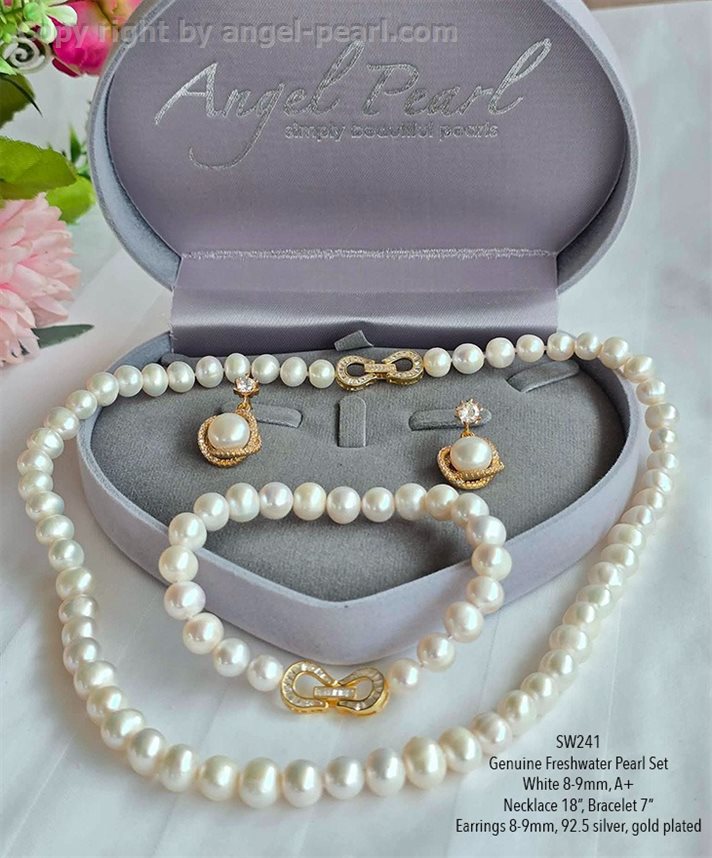 ชุดไข่มุกแท้ภูเก็ตสีขาว 8-9mm คลาสสิคคัดเกรดสวย