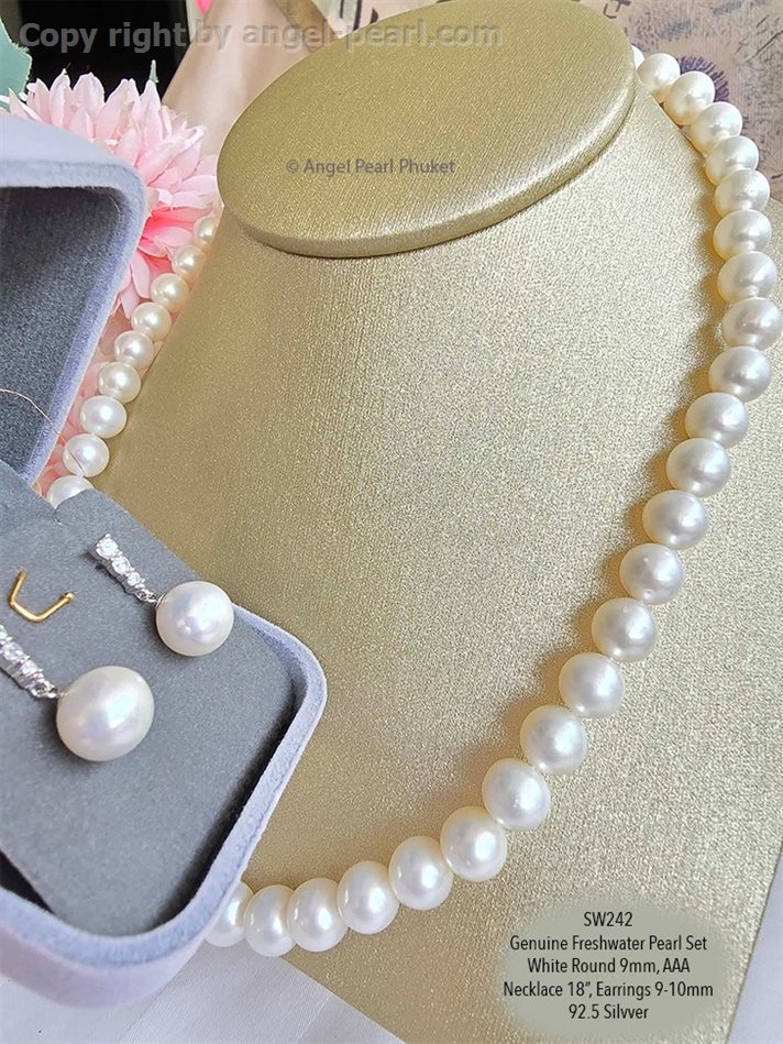 ชุดไข่มุกแท้ภูเก็ตสีขาว 9mm คลาสสิคคัดท้อป AAA
