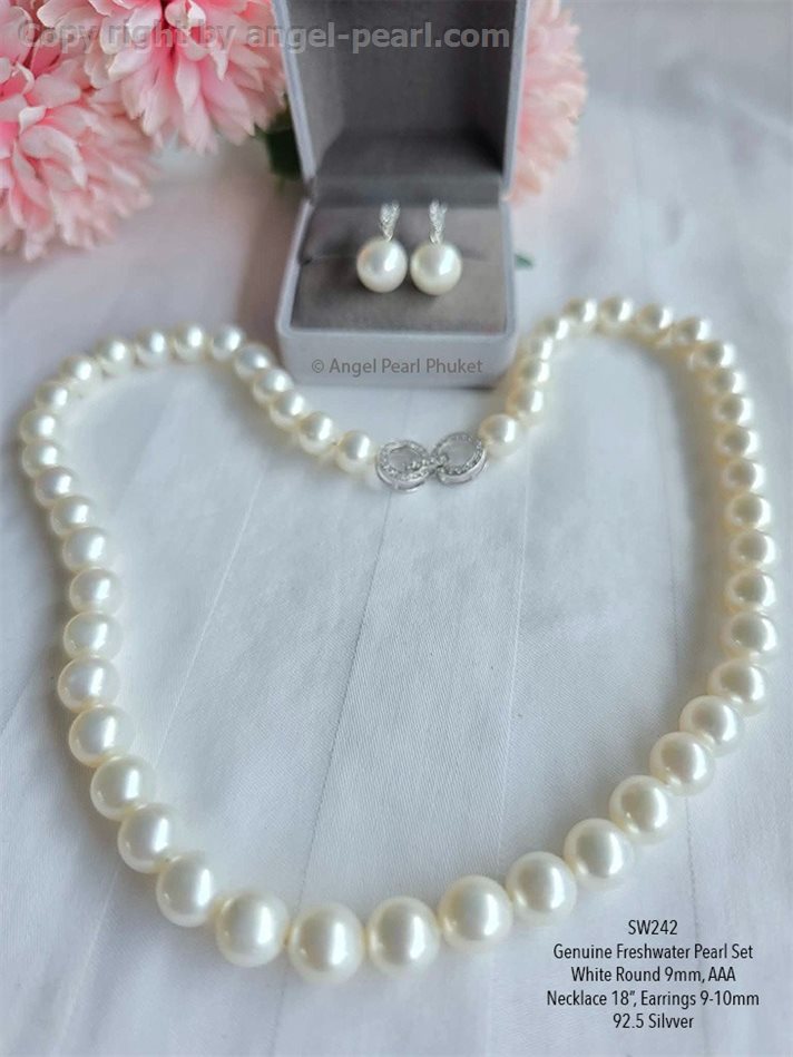 ชุดไข่มุกแท้ภูเก็ตสีขาว 9mm คลาสสิคคัดท้อป AAA