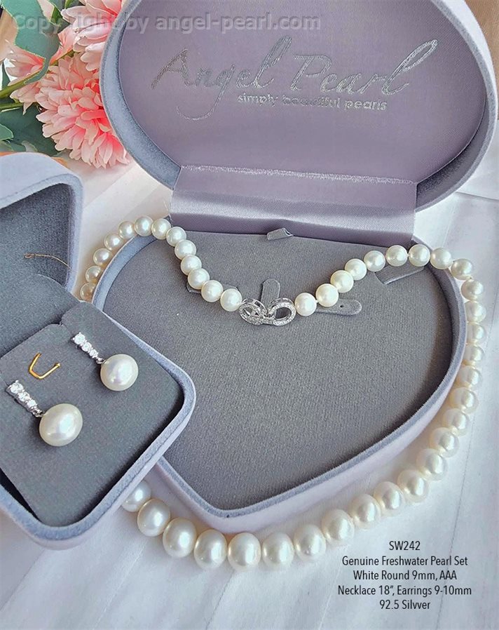 ชุดไข่มุกแท้ภูเก็ตสีขาว 9mm คลาสสิคคัดท้อป AAA