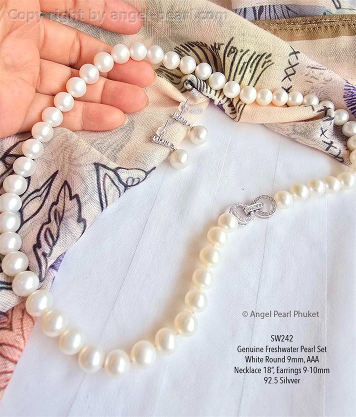 ชุดไข่มุกแท้ภูเก็ตสีขาว 9mm คลาสสิคคัดท้อป AAA